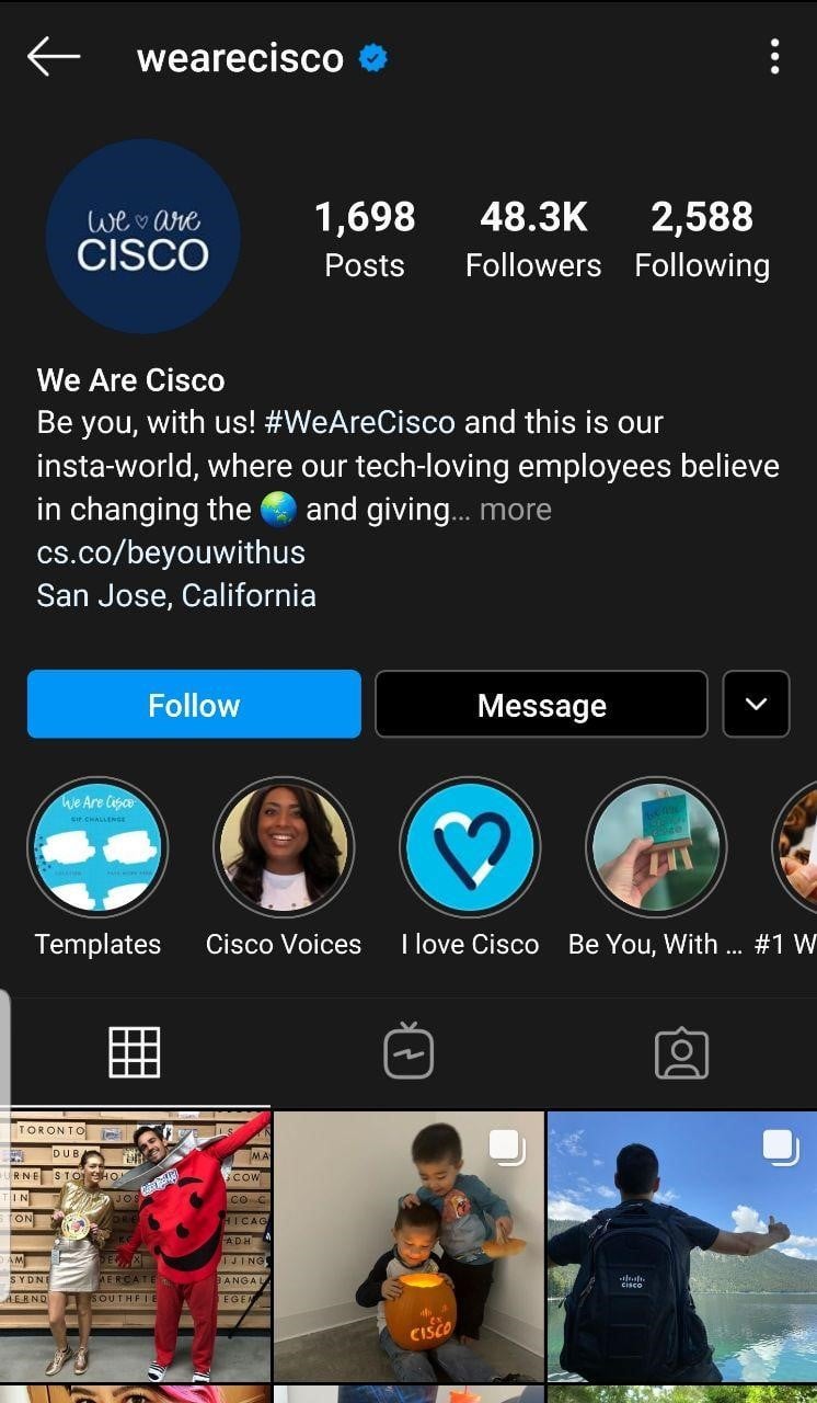 The Guide On Writing Branded Content For Social Media 5 cisco instagram page